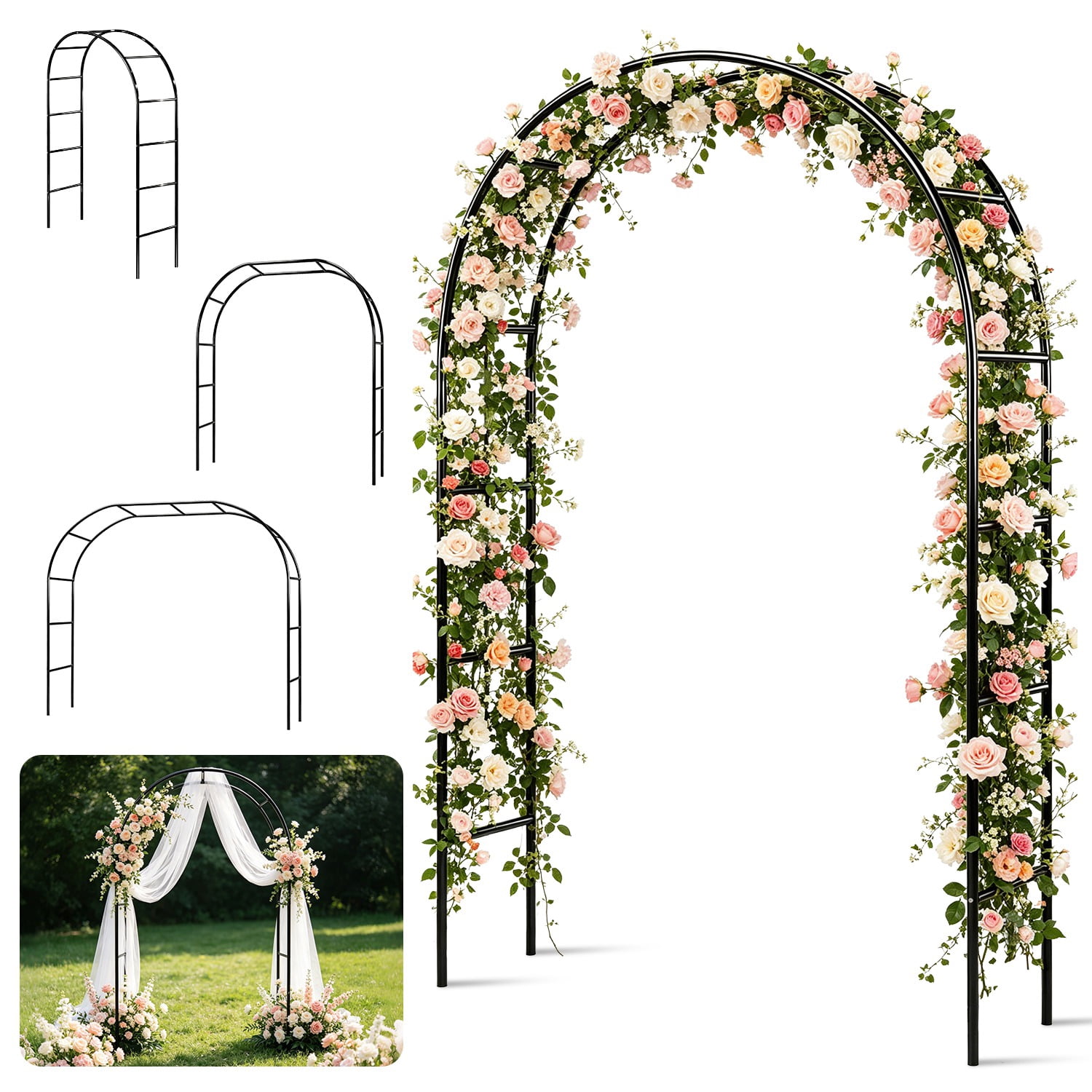 Freestanding Metal Trellis Arch Multi-Size Adjustable Modular Pipe Design, Black Iron Frame Segmented Assembly for Garden Climber Patio Wedding Decoration