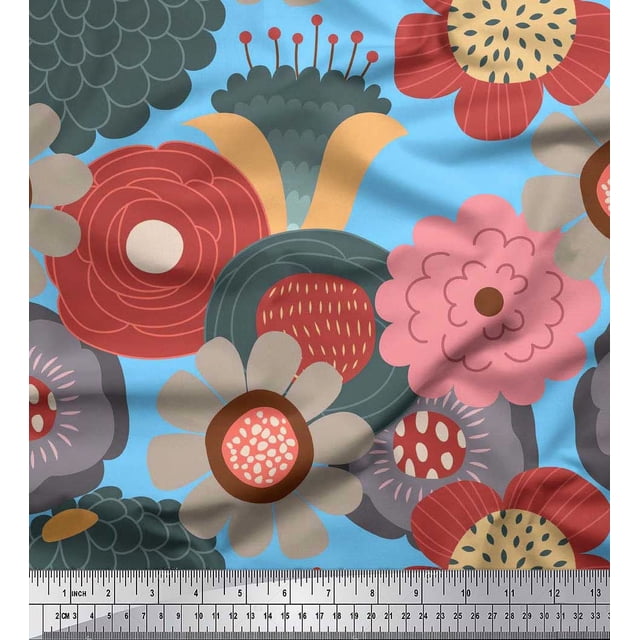 Soimoi polyester Crepe Fabric Flower Artistic Fabric Prints By Yard 52 Inch Wide