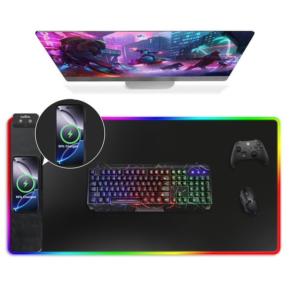 Mouse Pad with Wireless Charging, RGB Gaming Mousepad, Large Desk Mat with Ultra-Smooth Surface, Non-Slip Mouse Mat, Waterproof Computer Keyboard Pad for G