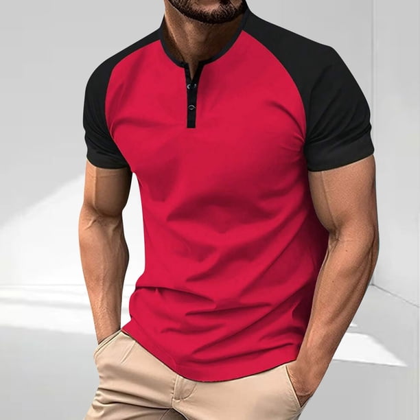 pstuiky camiseta de hombre, Blusas deportivas informales de verano para hombre, de manga corta, color liso, con cuello en V camisas casuales para hombre xl