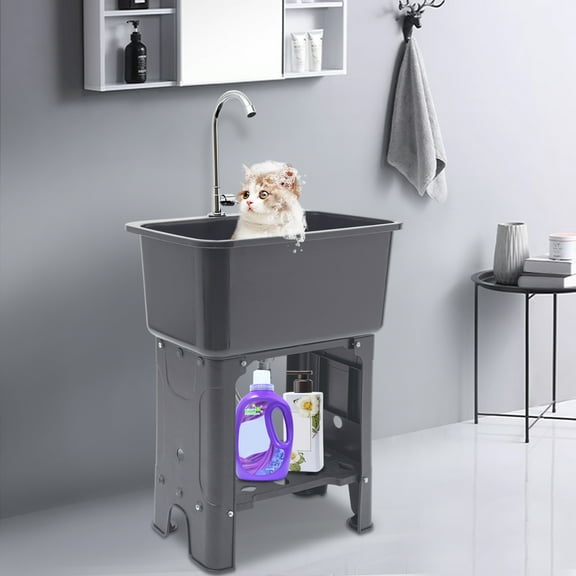 Utility Sink With Faucet, Utility Sink, Freestanding Utility Sink With Storage Shelf 360° Rotating Faucet