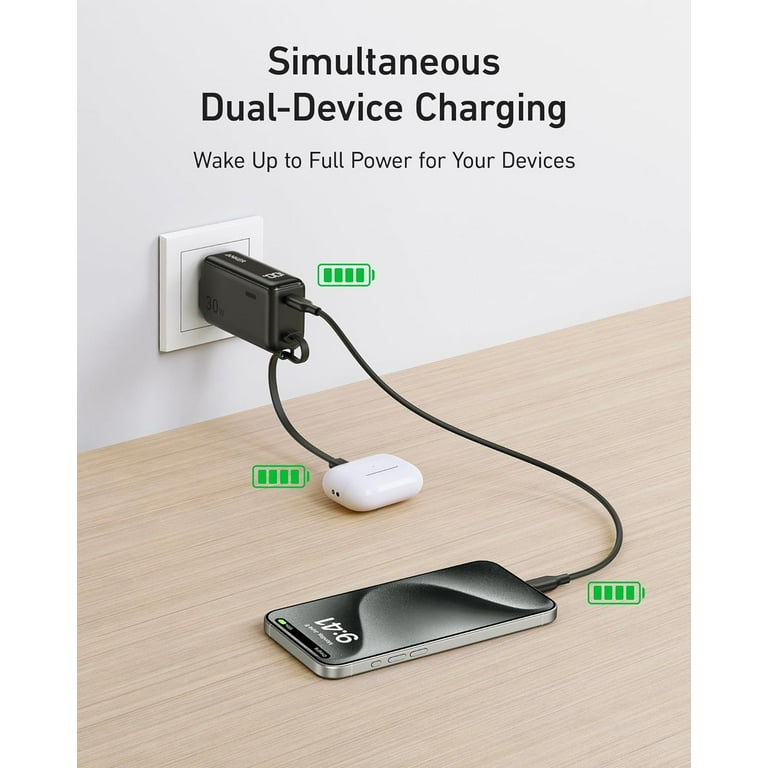 Anker Power Bank USB C Charger Block, 3-in-1 5,000mAh Portable Charger with Built-in USB-C Cable and Foldable AC Plug, 30W Max Compact Battery Pack, for iPhone 15 Series, Galaxy, MacBook, and More - Anker Power Bank USB C Charger Block, 3-in-1 5,000mAh Portable Charger with Built-in USB-C Cable and Foldable AC Plug, 30W Max Compact Battery Pack, for iPhone 15 Series, Galaxy, MacBook, and More -