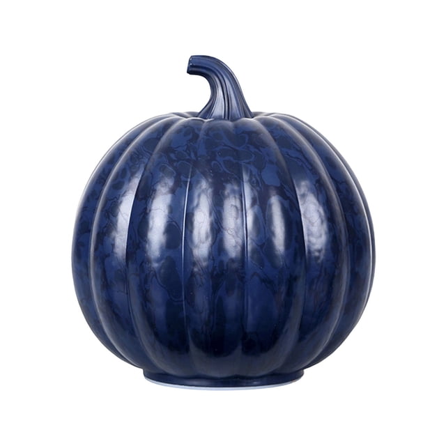 Halloween Pumpkin Light With Rose Blue Glass Lantern And Built-In Timer LED Lighting 10 in