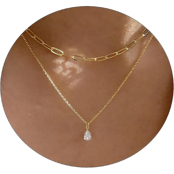 LEXODY CZ Diamond Necklaces for Women Dainty Gold Necklace Layered CZ Necklace 14k Gold Plated Simple Gold Diamond Choker Necklaces for Women Trendy Jewelry Gifts for Girls