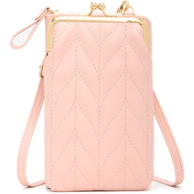 LHSHID Women’s PU Leather Kiss Lock Shoulder Bag Retro Crossbody Coin Purse with Adjustable Straps Small Phone Bag for Work