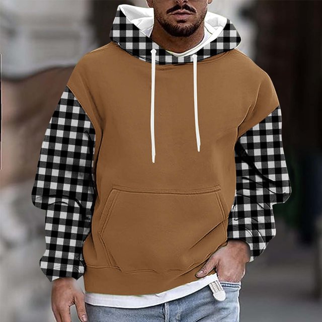 Men'S Hoodies Color Block Sweatshirts Fashion Fall Pullover Drawstring Winter Long Sleeve Shirt With Kangaroo Pocket
