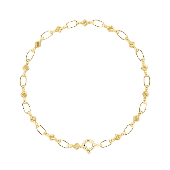 925 Sterling Silver Gold Plated Diamond-Shaped Link Bracelet, 6"- 7" Adjustable Jewelry for Women