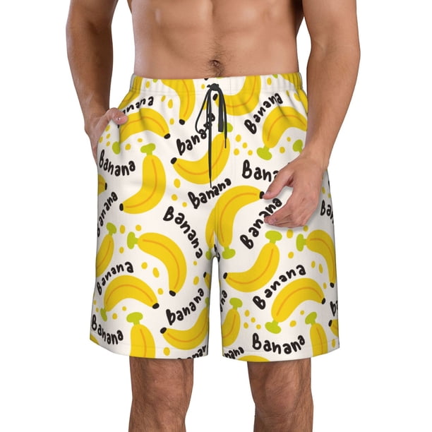 Balery Banana Fruit Traje de Baño Estilo Hawaiano para Hombre, Shorts de Secado Rápido con Bolsillos-Small