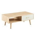 thumbnail image 4 of Hassch Modern Rectangle Coffee Table with Storage Drawer, Solid Wood Legs & MDF Top, 40.9” Living Room Center Table, Easy Assembly, Natural+White, 4 of 7