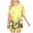 thumbnail image 4 of Conjunto de Pijama de las Mujeres de Moda Casual Color Sólido Manga Corta Cuello Redondo Top Y Pantalones, 4 of 6