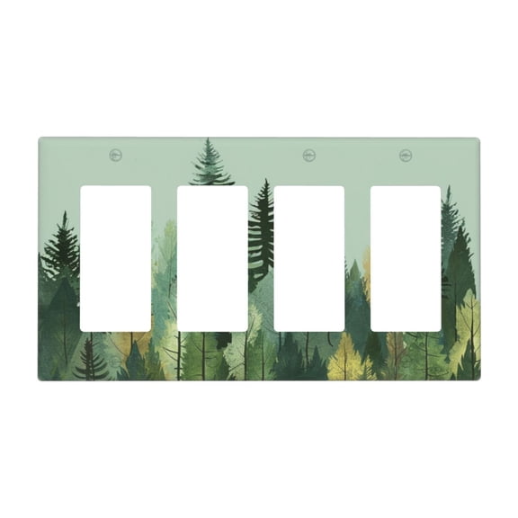 Hand drawn forest Switch Cover Decorative Wall Plate / 4-Gang 4-Decor / Standard Size 4.5x8 in