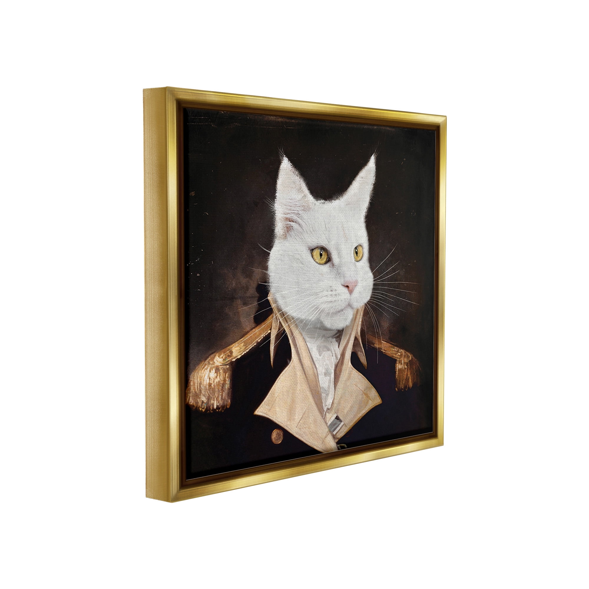 Stupell Industries White Cat in Uniform Animals & Insects Painting Gold Floater Framed Canvas Art Print Wall Art, 25 x 25
