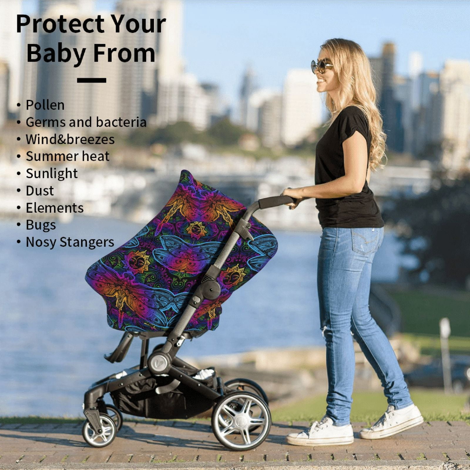 Fotbe Indian Mandalas Dragonfly Pattern Car Seat Covers for Babies, Nursing Breastfeeding Cover Infant Carseat Canopy, Soft Stretchy Carrier Cover