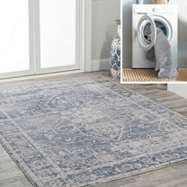 JONATHAN Y WASHABLE 5 x 8 Area Rug, Shaii Global Medallion - Blue/Light Gray, WSH319A-5