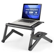 WorkEZ Cool Adjustable Laptop Stand with Mouse Pad, Dual Fans and 3-Port USB-A Hub, Black