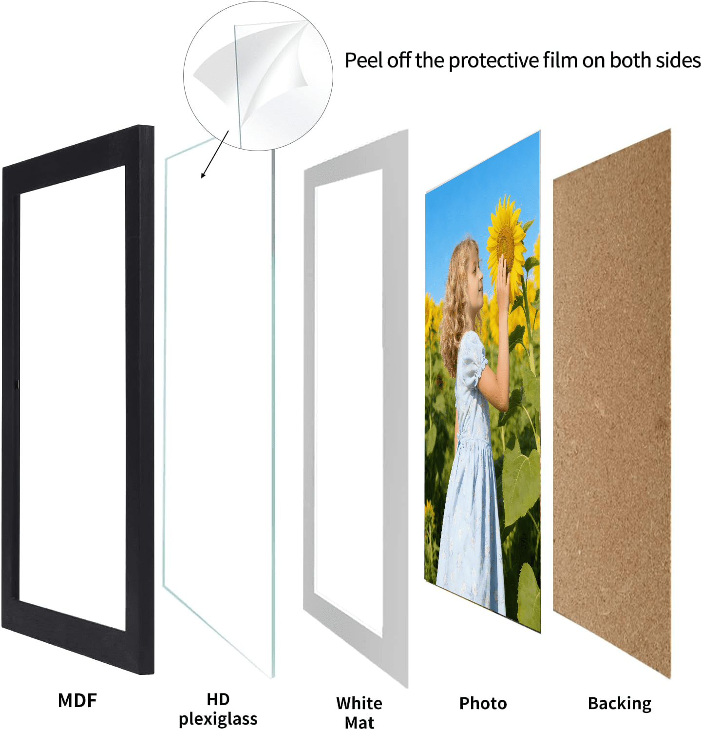 15 Pack 8x10 Wood Picture Frames, 9x11 Matted to 8x10 Tabletop or Wall Mounted Photo Frame, Black