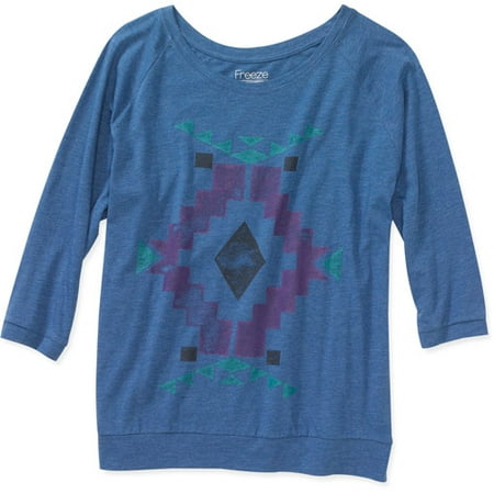 Juniors Tribal Print 3/4 Sleeve Raglan Tee