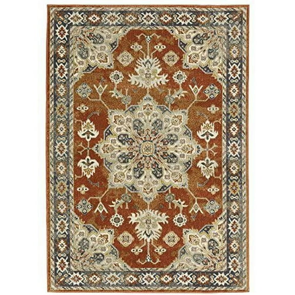 Oriental Weavers Branson Area Rug - BR04A - 3'3" x 5' - in Rust/ Beige - Vintage Inspired, Stain Resistant, Family and Pet Friendly , Entrway, Bedroom Rug