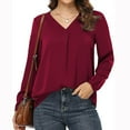 thumbnail image 2 of USSUMA Women's Summer Long Sleeve Tunic Tops for Leggings V-Neck Casual Loose Fit Basic Blouse T-Shirt, 2 of 8