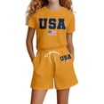 thumbnail image 1 of SGMVNU Girls Two Piece Summer Outfits Casual Short Sleeve Graphic Tee Matching Drawstring Shorts Set Tracksuits(Size 3-4 Years, Yellow), 1 of 4