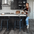 thumbnail image 2 of Maven Lane Vincent 26 Inch Tall Counter Height Backless Rectangular Saddle Barstool in Antiqued Black Finish with Rustic Wood Top Seat, Set of 2, 2 of 11