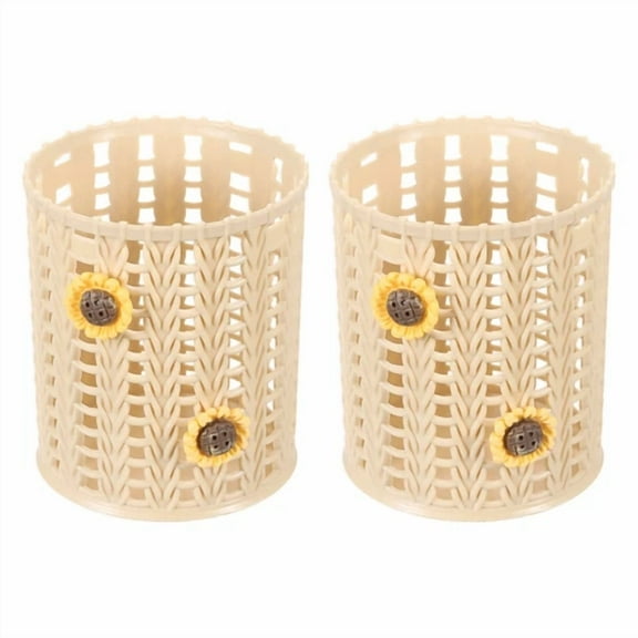 2Pcs Pencil Holder Plastic Pen Holder Cute Pencil Holders Sunflower Mesh Brown