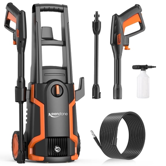 Keenstone 3600 PSI Electric Pressure Washer , Max 2 GPM 110V with AdjustaLble Nozzle 0-120°,Foam Cannon for Cleaning Cars Patios Driveways Fences Pools