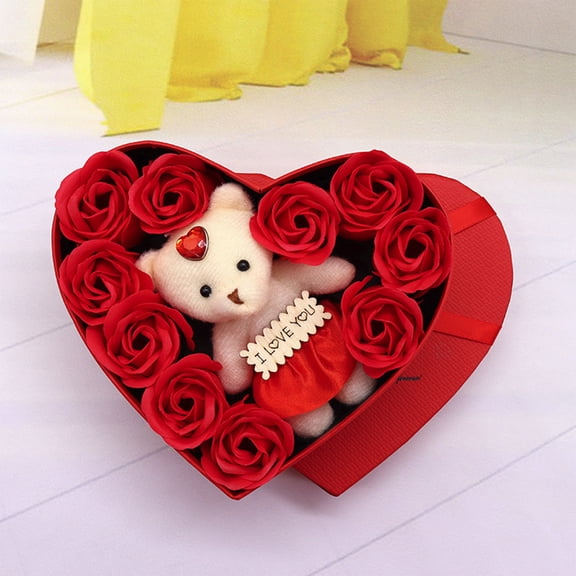 WMTOKK Preserved Rose Cute Bear Gift Box Heart-Shaped Box with Artificial Red Rose Valentine's Day & Birthday Gift (Red) Valentine Decorations