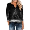 thumbnail image 6 of Womens Christmas 3/4 Sleeve Tops with Buttons V Neck Graphic Tshirts Printed Holiday Outfits Cute Tee Shirts (XL, Black A), 6 of 7