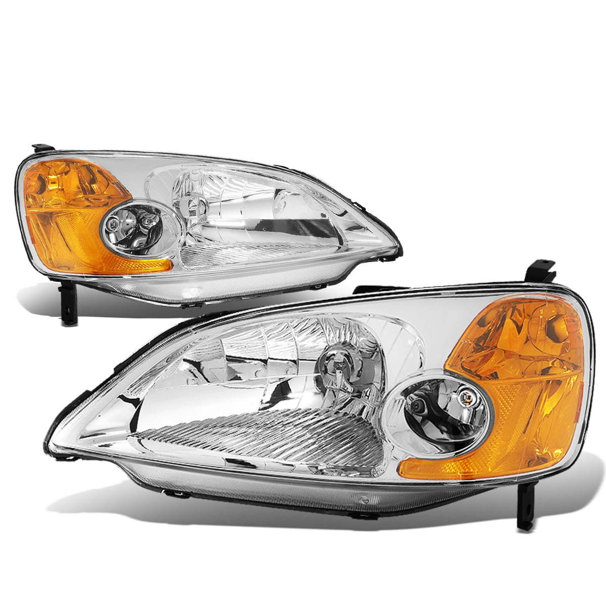 For 2001 to 2003 Honda Civic OE Style Headlight Chrome Housing Amber