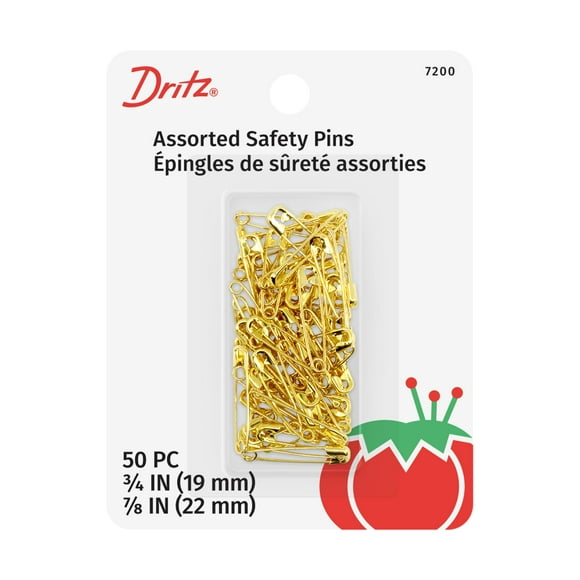 Dritz 7200 Safety Pins, Brass, Size 00 & 0 (50-Count)