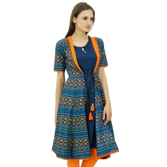 Bimba 2 Pcs Short Designer Flaired Cotton Kurta Clothing Cotton Kurti Dress