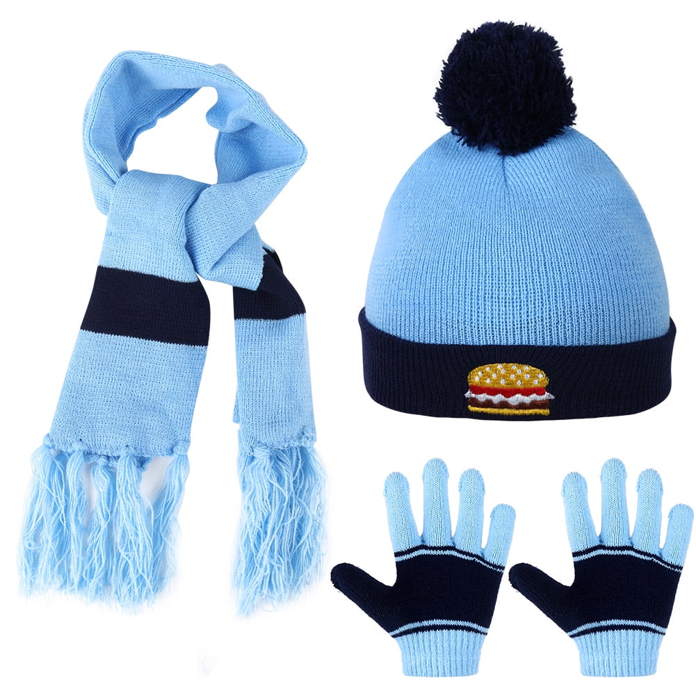 Kids Childrens Winter Beanie Hat Gloves Scarf Set Girls Boys School 3-8 Yrs 
