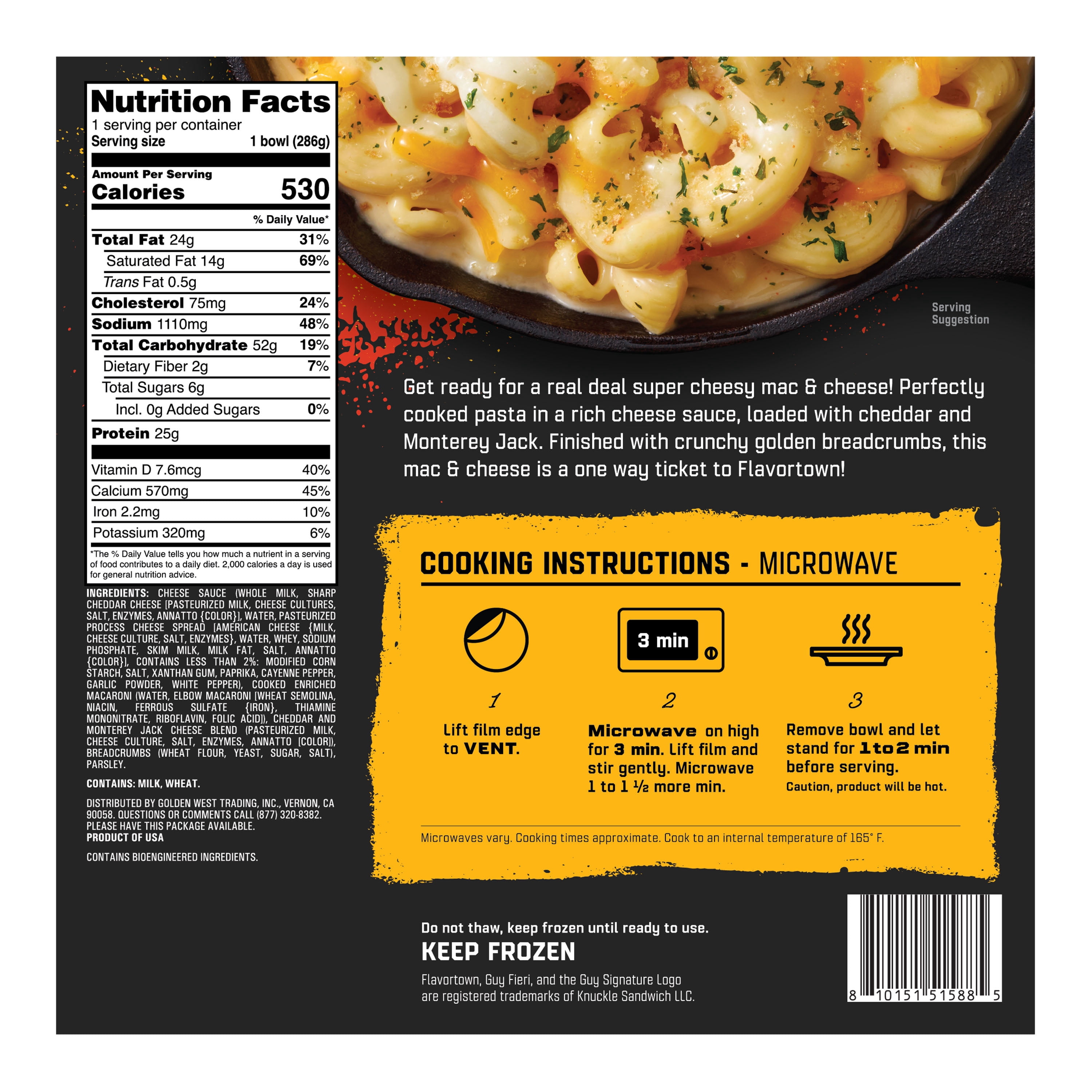 Guy Fieri's Flavortown Super Melty Mac and Cheese Frozen Individual Meal 10.1OZ
