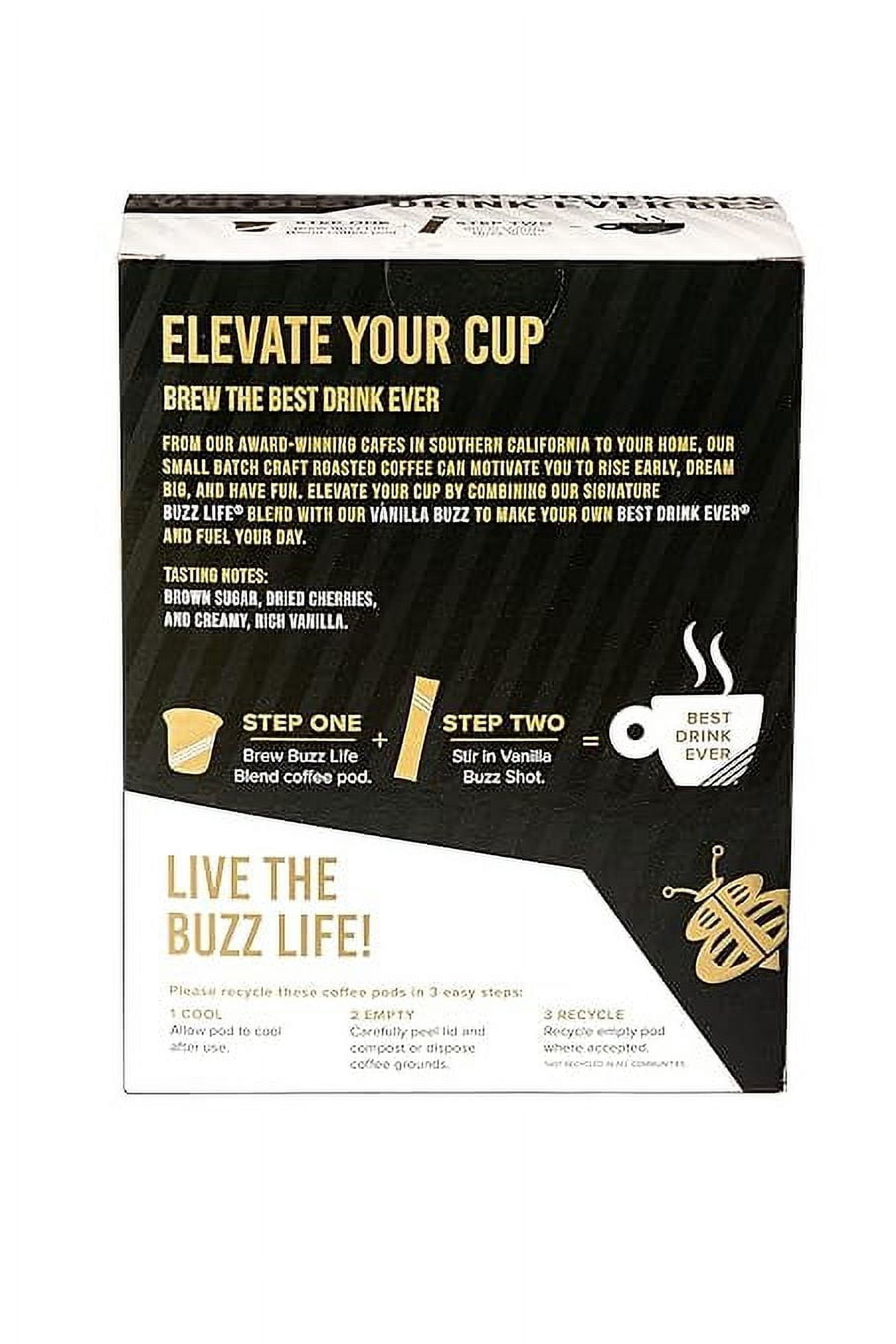 Better Buzz Best Drink Ever Vanilla Latte Single Serve Coffee Maker Kit 24ct., 12 Medium Roast Coffee Pods (Buzz Life) & 12 Vanilla Coffee Creamer Powder Stick Packs (Vanilla Buzz), K-Cup Compatible