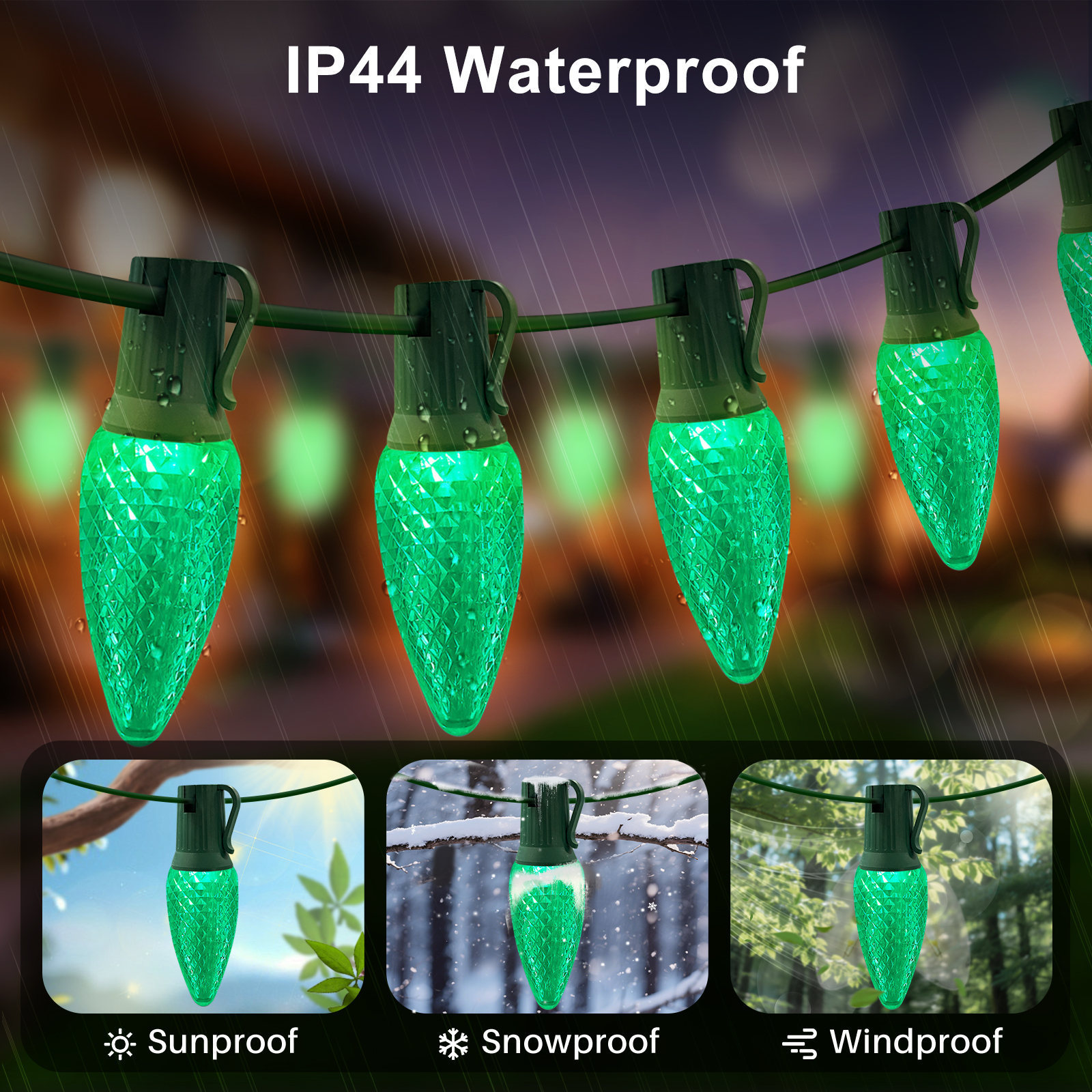 LAMPHOME Green C9 Christmas String Light Outdoor, 25FT Shatterproof LED for House Rooflines & Pathways, Connectable Waterproof Vintage Christmas Light for Tree, Yard, Patio, Porch, Garden