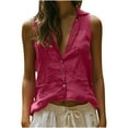thumbnail image 3 of Feancey Sleeveless Shirts for Women Button Down Blouse Collared Summer Tops Dressy Casual Tank Tops Comfy Loose Work Tees Wine XL, 3 of 7