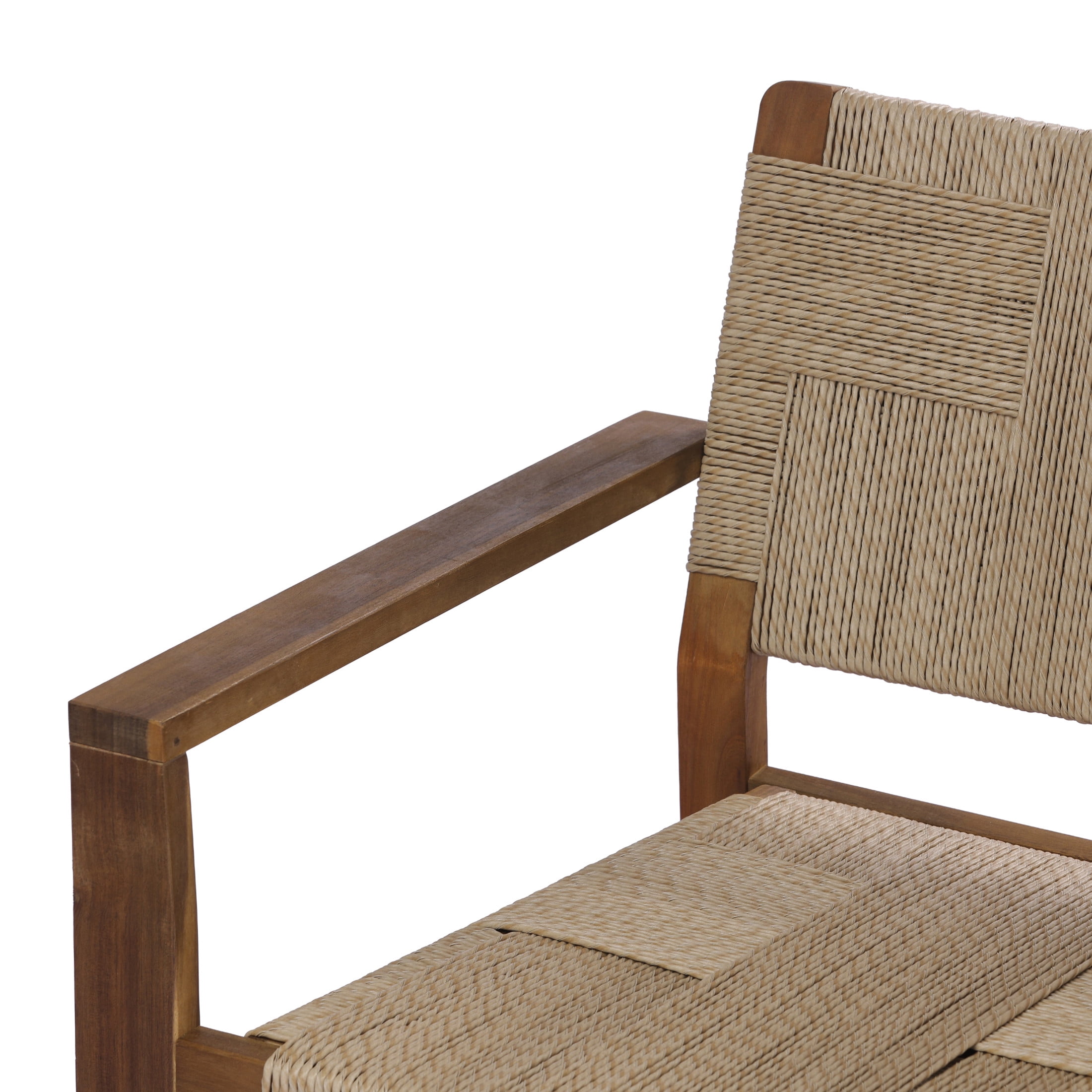 Christopher Knight Home Set of 2 Outdoor Club Chairs, Acacia Wood Frame with Rope Weave, Brown + Natural