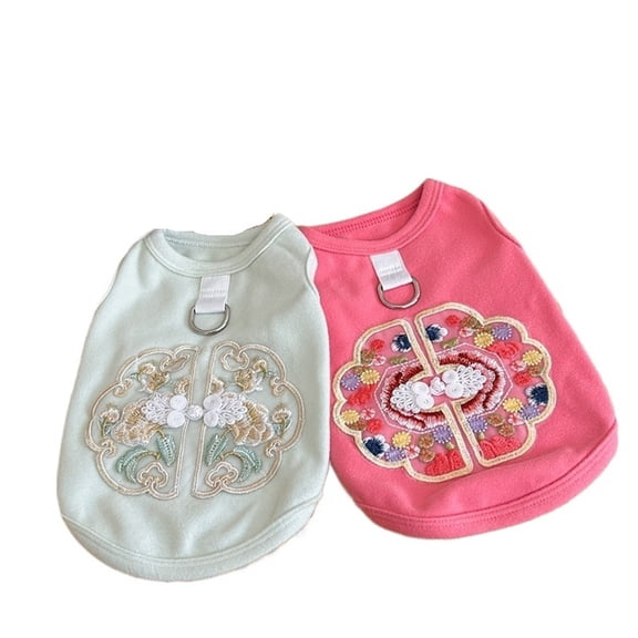 BAIANNAN Traction Dog Clothes Vest,New Chinese Style Autumn Style Pet Dog Clothing, Cat Clothing, Pet Clothing, Buckle Embroidery
