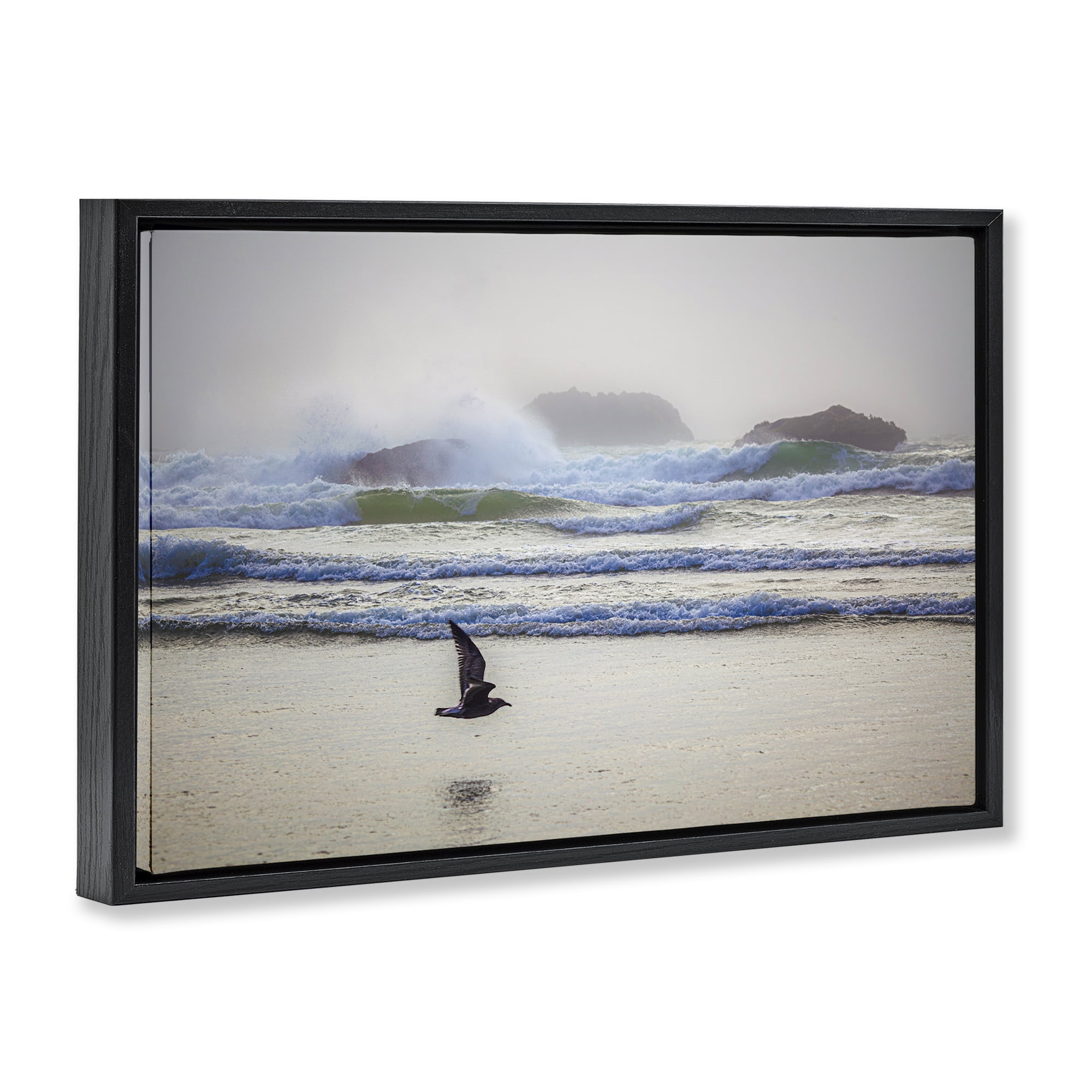 Stupell Industries Flying Low over Shore Landscape & Nature Photography Black Floater Framed Canvas Art Print Wall Art, 31 x 21