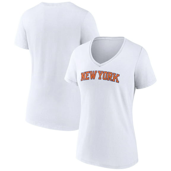 Women's White New York Knicks Wordmark V-Neck T-Shirt