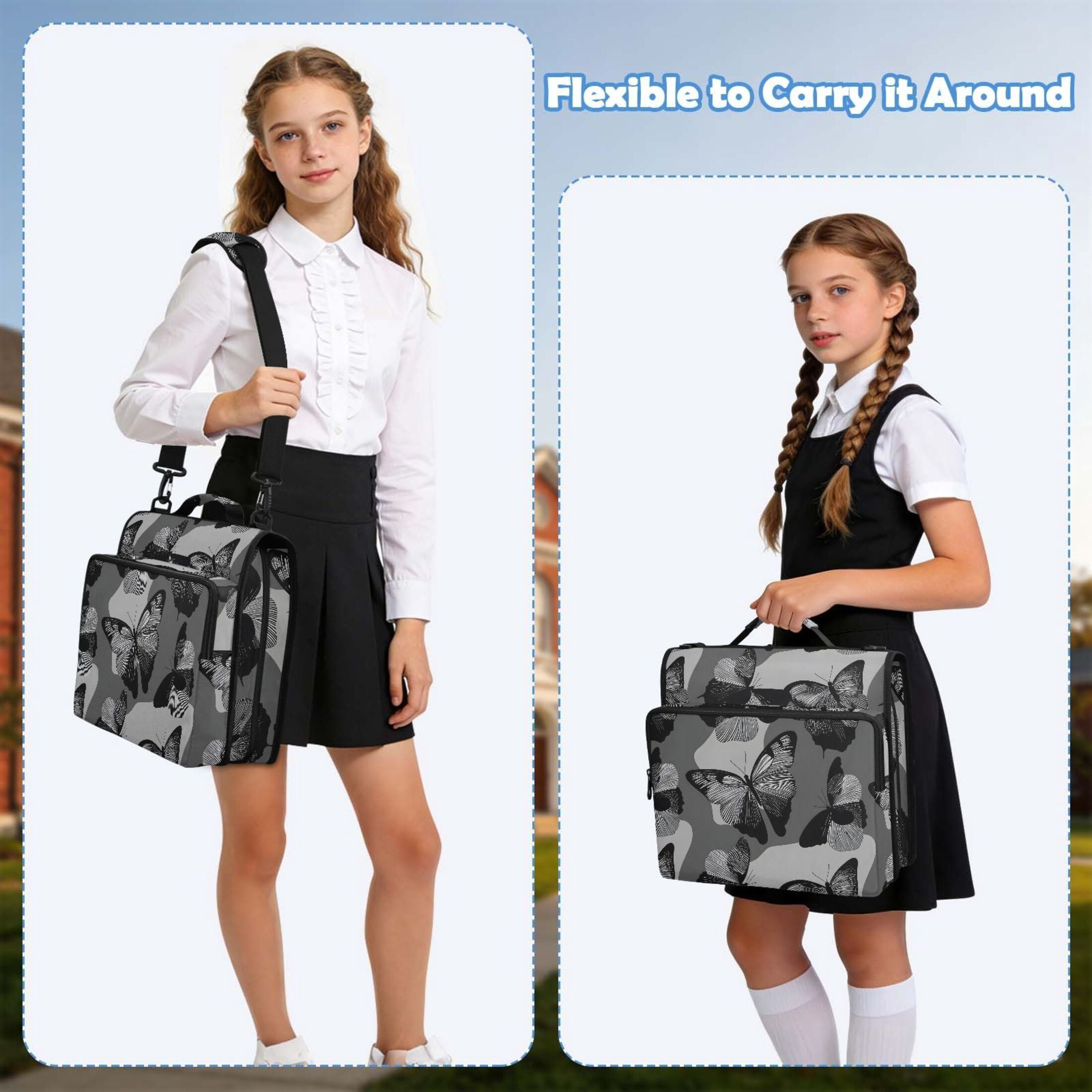 ALAZA Zipper Binder Gray Butterfly Pattern 2 inch 3 Ring 500 Sheet Capacity Trapper Keeper File Folder Organizer Bag