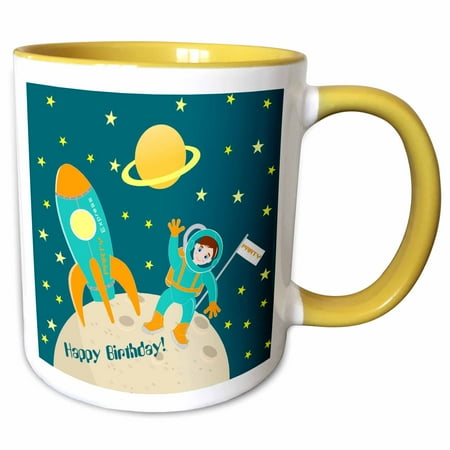 

Happy Birthday little boy astronaut with rocketship 11oz Two-Tone Yellow Mug mug-113353-8