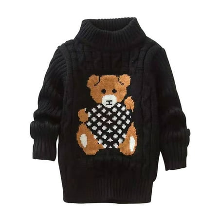 

Journey Kid s Winter Sweater for Boy Girl Cartoon Bear Knitted Low Collar Pullover Tops(Black 110cm)