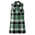 thumbnail image 3 of Plaid Button Down Long Vest For Women, Lapel Collar Sleeveless Side Split Cardigan, Fall Casual Curved Hem Tops With Pockets, 3 of 7