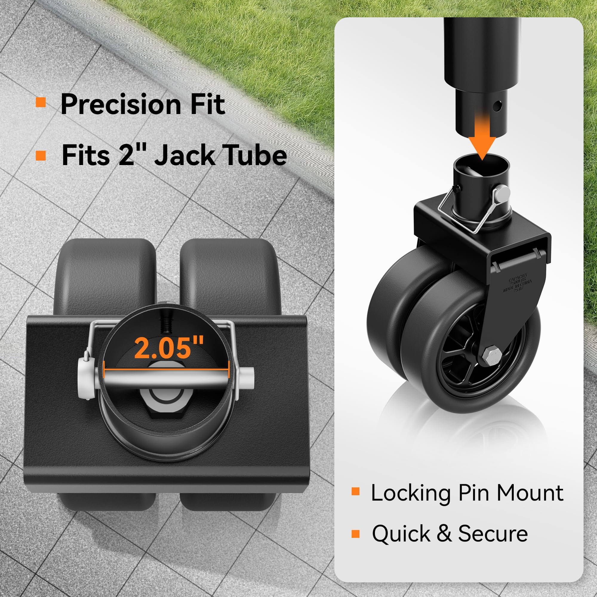 TOWKING 2,500lbs Dual 6" Trailer Jack Swivel Caster with Upgraded Spoked Wheels and Reinforced Bracket, Black