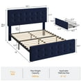 thumbnail image 3 of GloryStar Button Tufted PU Leather Bed Frame, Platform Design with 4 Drawers, Adjustable Headboard, and Wooden Slats, 3 of 9