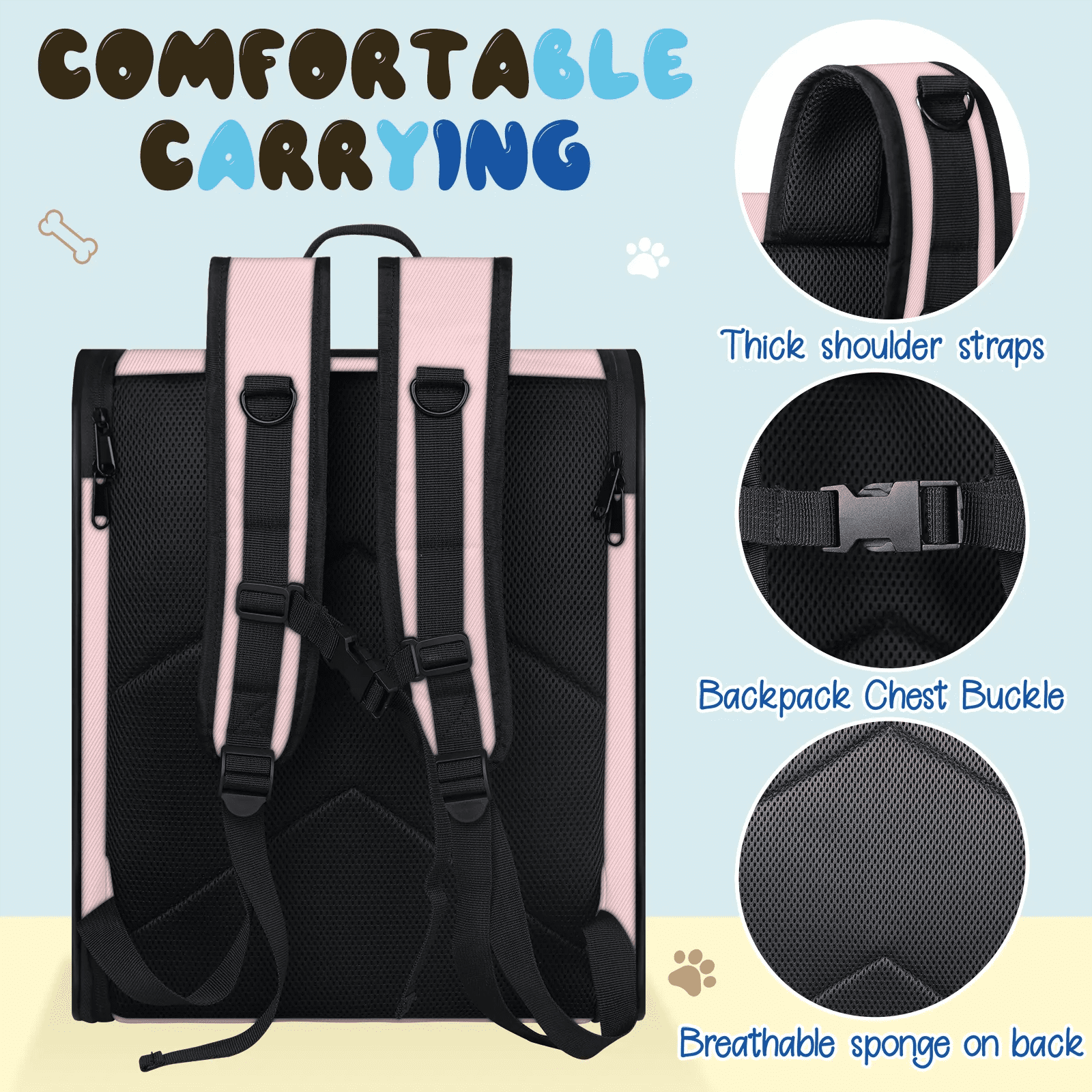 Cute Pet Backpack Carrier for Cats & Small Dogs, Breathable Mesh Design, Safe Travel Carrier for Outdoor Hiking, Walking, Vet Visits