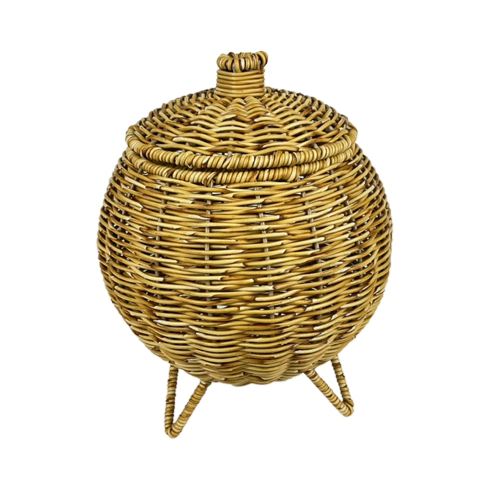 Round Rattan Serving Basket Shelf Centerpiece Flower Arrangement Art