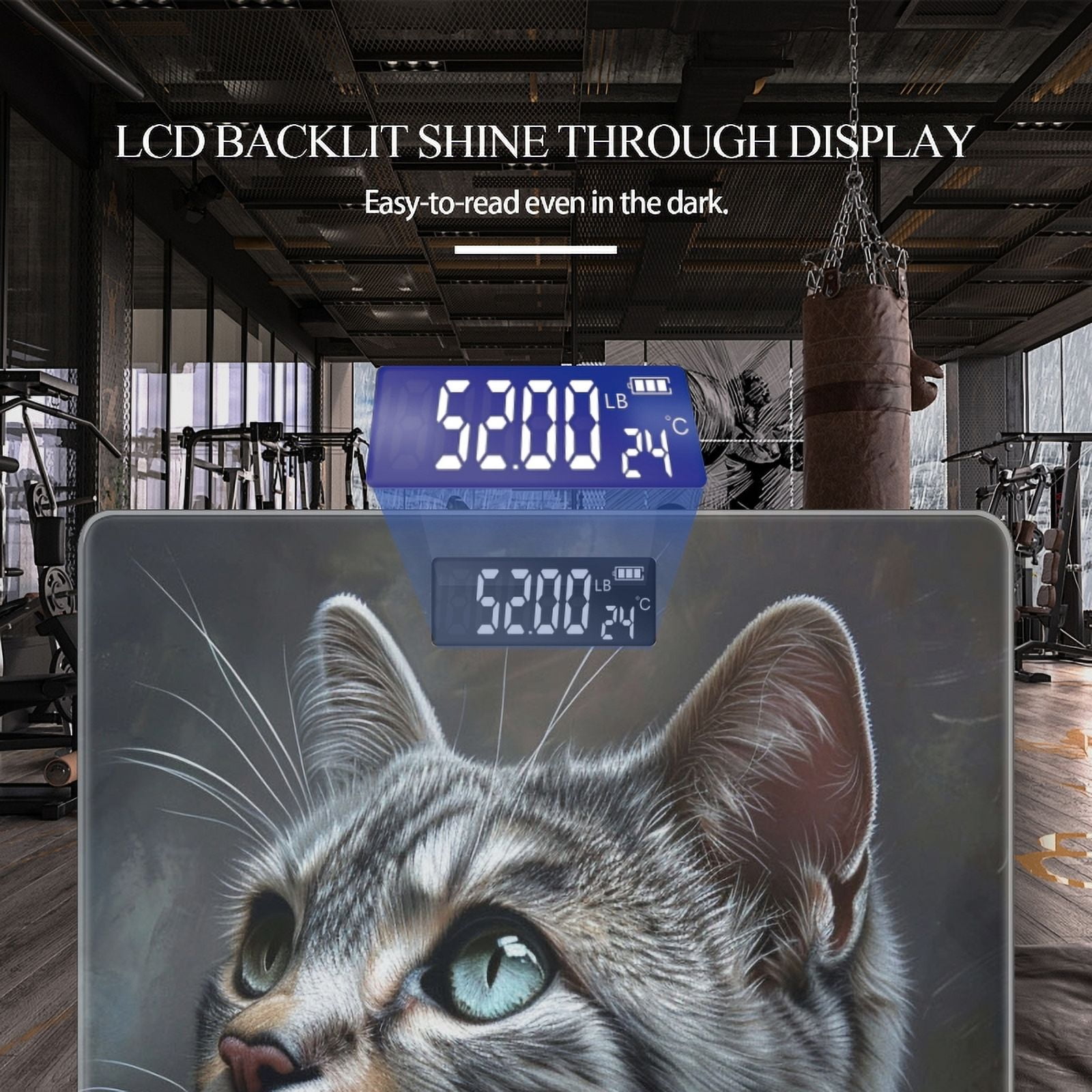 Bathroom Scale, Highly Accurate Digital Body Scale,Precisely Measures Weight up to 400 lbs-Silver Tabby Cat With Gray Stripes And Silver And Green Eyes